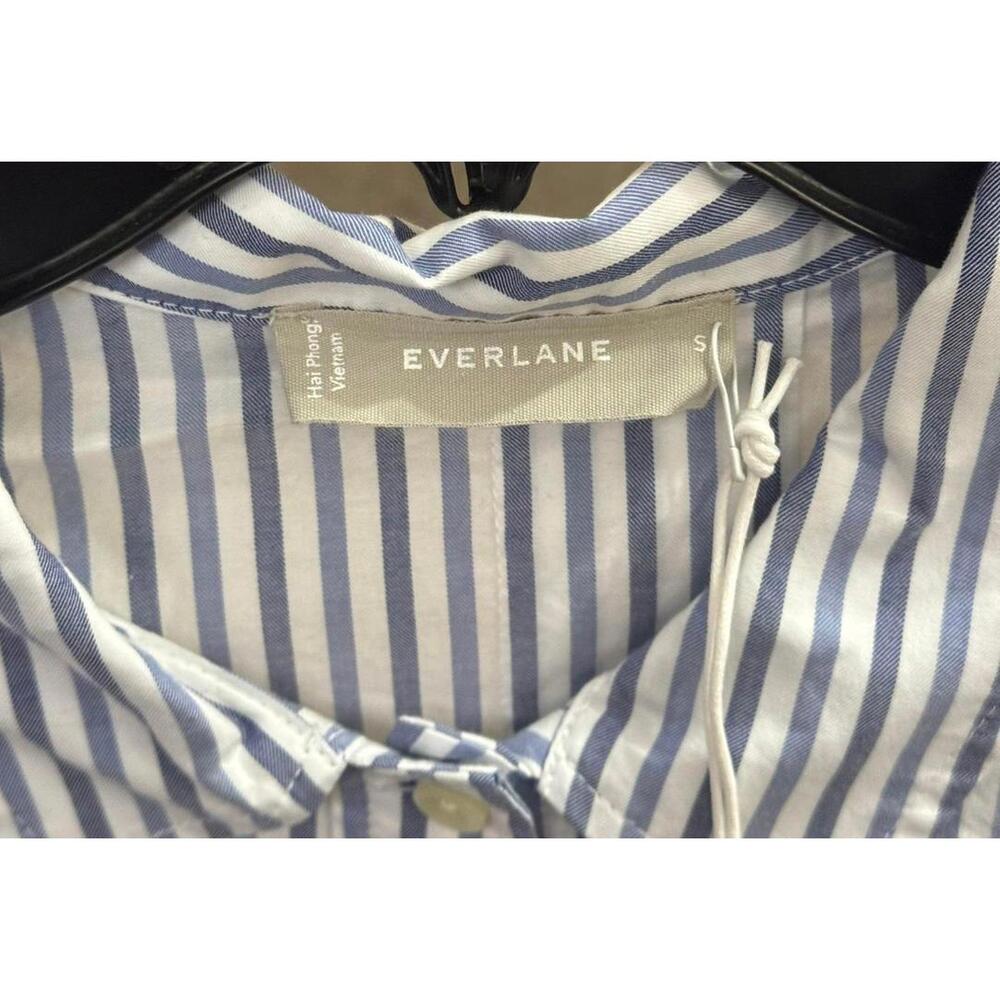 NWT Everlane Boxy Shirt Button Up Top Blouse Size S Blue Stripe Cropped Cotton - Picture 5 of 6